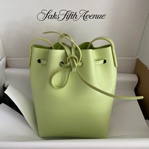 Mansur Gariel Mini Mini Leather Bucket Bag in Mint/ Light Green